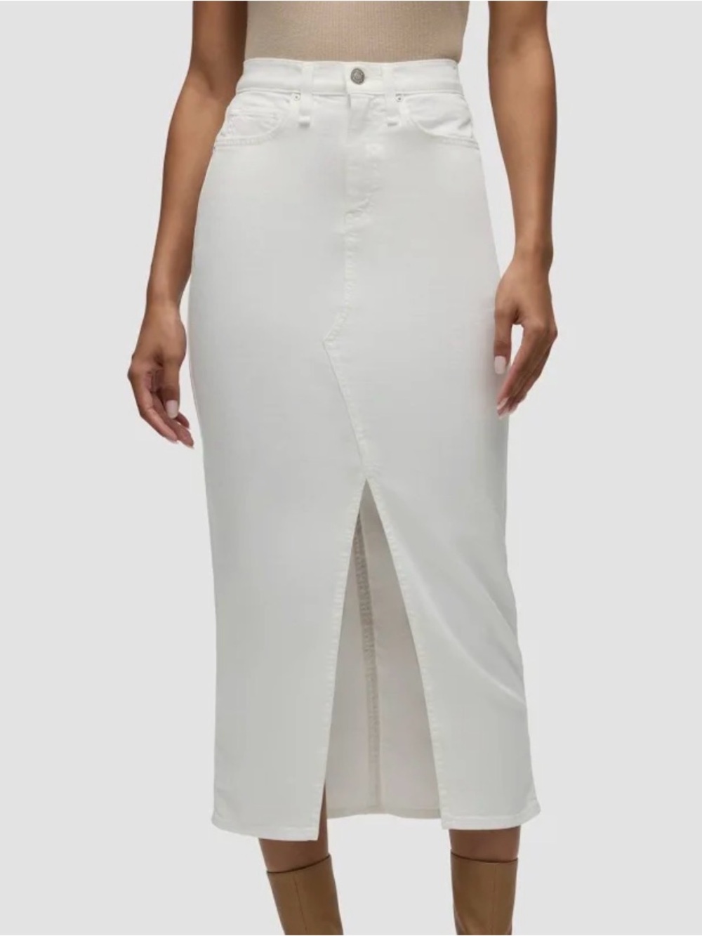 NWT Hudson Jeans Women’s White Midi White Denim Skirt with Front Slit- Size 31